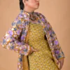 Golden Harmony Long Silk Jacket with Floral Embroidery