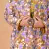 Golden Harmony Long Silk Jacket with Floral Embroidery