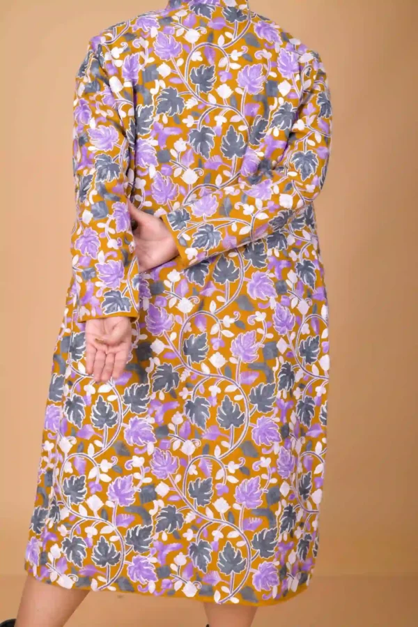 Golden Harmony Long Silk Jacket with Floral Embroidery