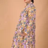 Golden Harmony Long Silk Jacket with Floral Embroidery