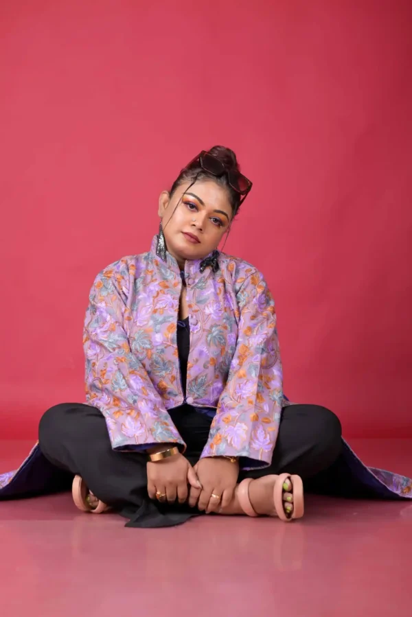 Purple Silk Floral Embroidery Jacket