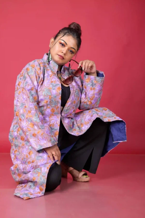 Purple Silk Floral Embroidery Jacket
