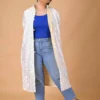 Ivory Grace Long Silk Jacket with Floral Embroidery