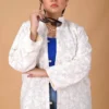Ivory Grace Long Silk Jacket with Floral Embroidery