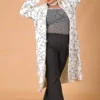 Ethereal Opulence Long Silk Jacket with Black Floral Embroidery