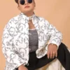 Ethereal Opulence Long Silk Jacket with Black Floral Embroidery