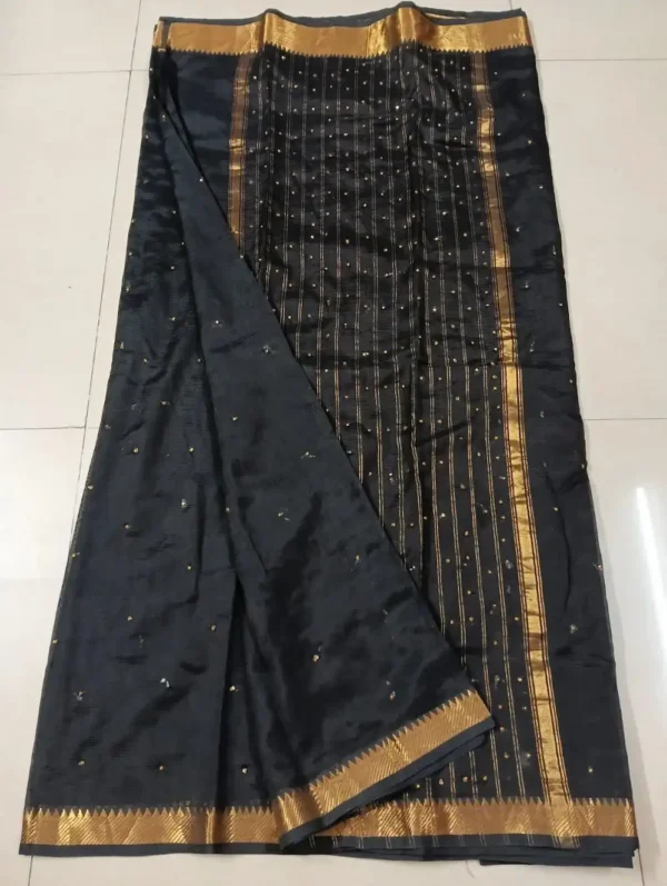 Black golden zari border mangalagiri stone work Pure silk saree