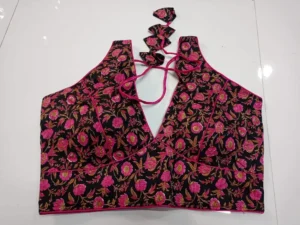 Black Cotton Floral Blouse