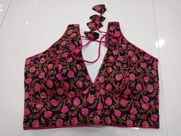 Black Cotton Floral Blouse