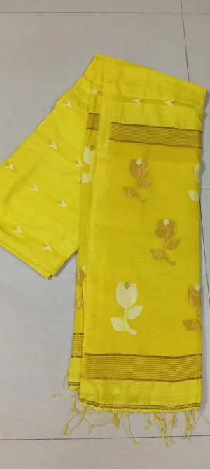Yellow Matka Silk Floral Saree