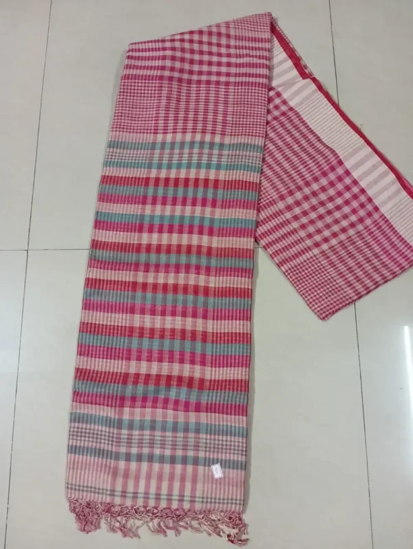 Pink Khadi Checkered Print Saree