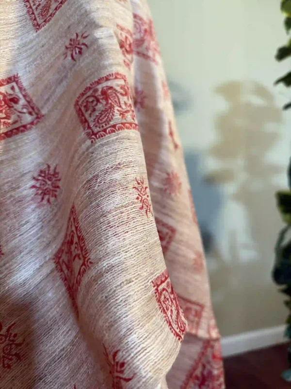 Beige Tussar Fish Gicha Saree