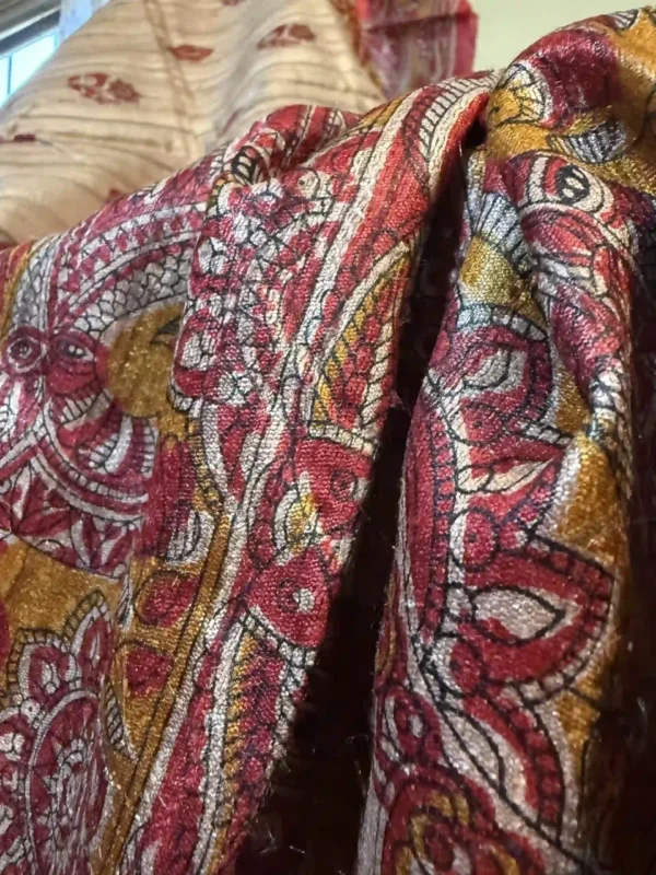 Beige Tussar Fish Gicha Saree