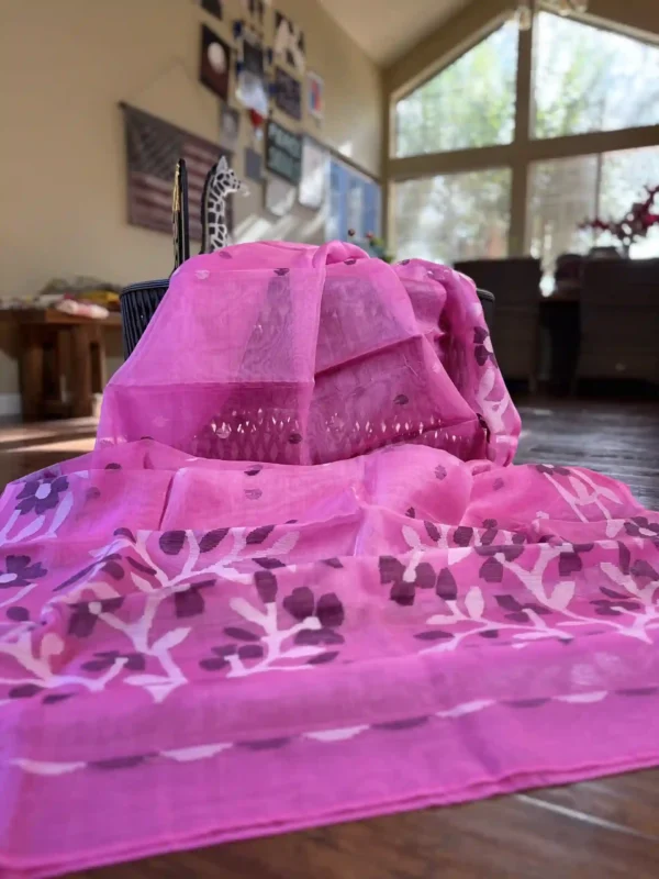 Pink Muslin Jamdani Saree