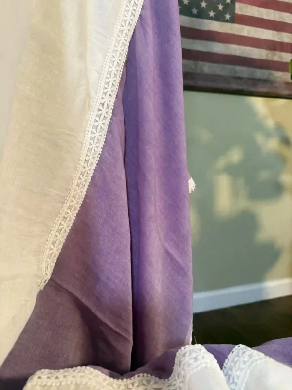 White and purple Body Designer Lace Border Cotton saree
