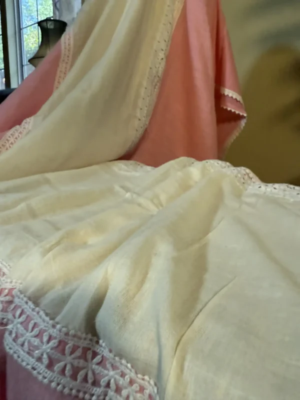 White and Baby Pink Body Designer Lace Border Cotton saree