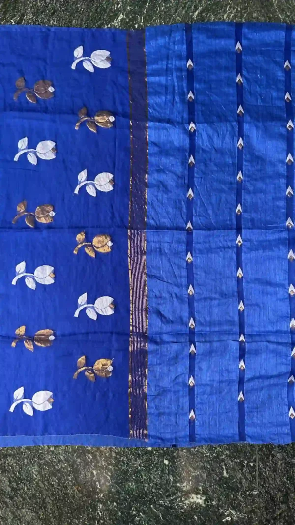 Navy Blue Matka Silk Floral Saree