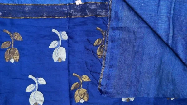 Navy Blue Matka Silk Floral Saree