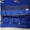 Navy Blue Matka Silk Floral Saree