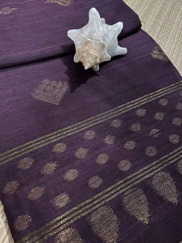 Dark Brown Linen Zari Saree