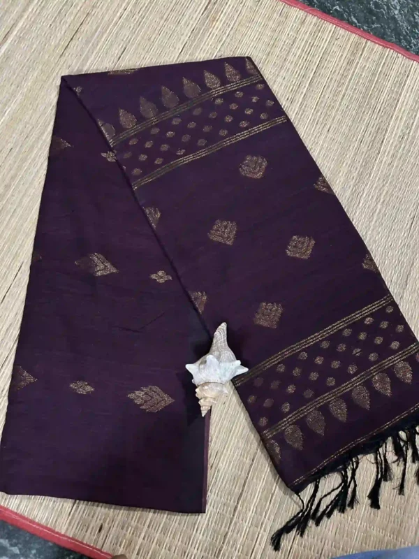 Dark Brown Linen Zari Saree