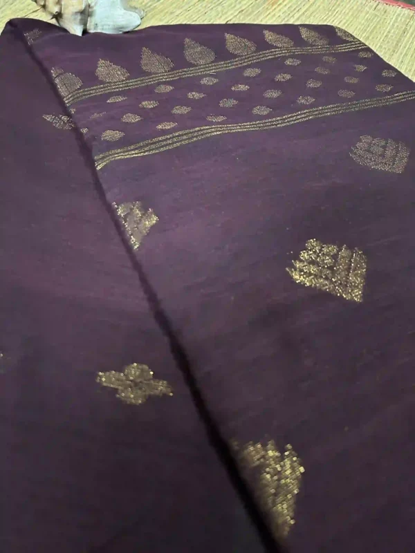 Dark Brown Linen Zari Saree