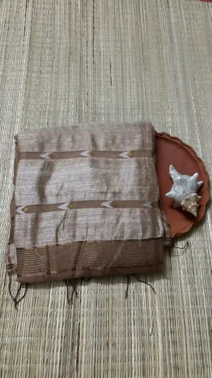 Beige Matka Silk Floral Saree