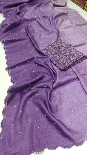 Purple Tussar Chikankari Saree