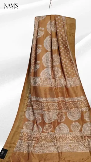 Rust Katan Silk Block Print Saree