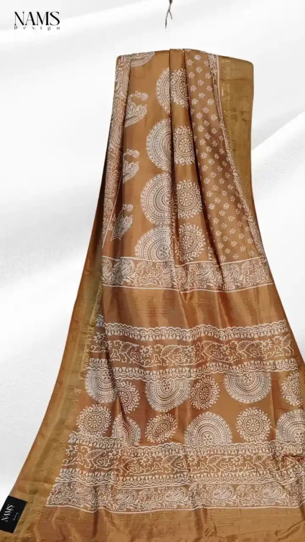 Rust Katan Silk Block Print Saree