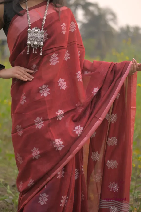 Pure Linen Khadi Resham border Saree