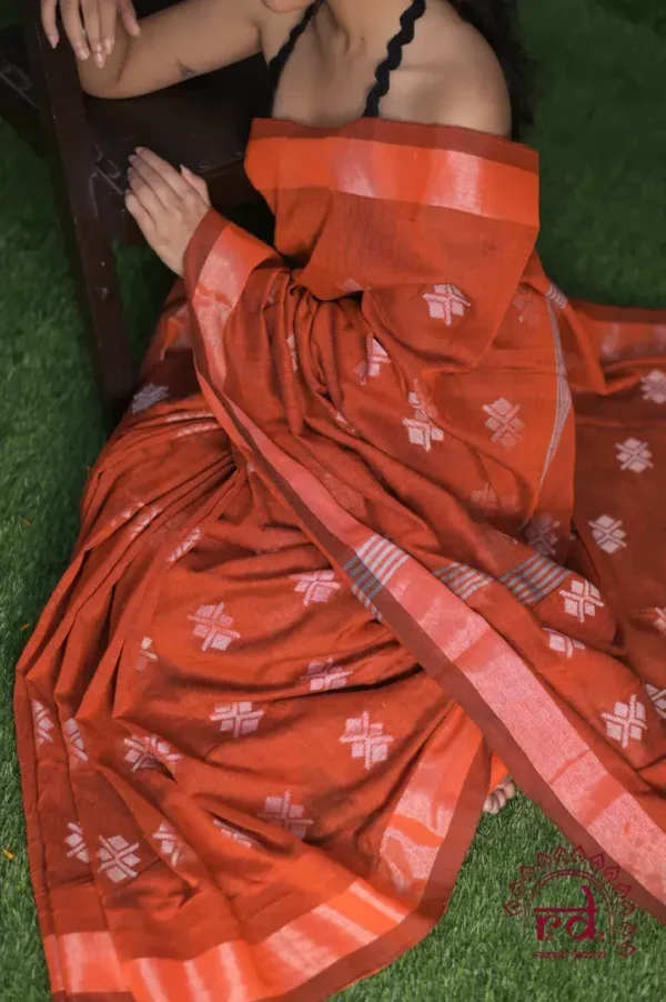 Pure Linen Khadi Resham border Saree