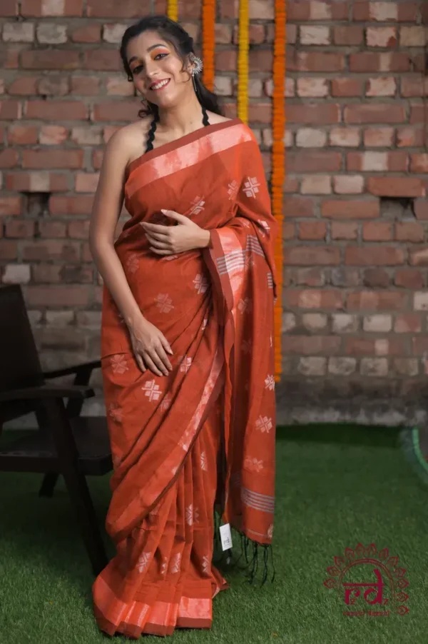 Pure Linen Khadi Resham border Saree