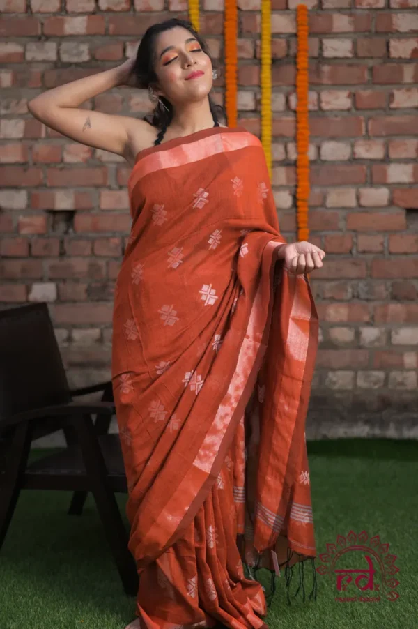 Pure Linen Khadi Resham border Saree