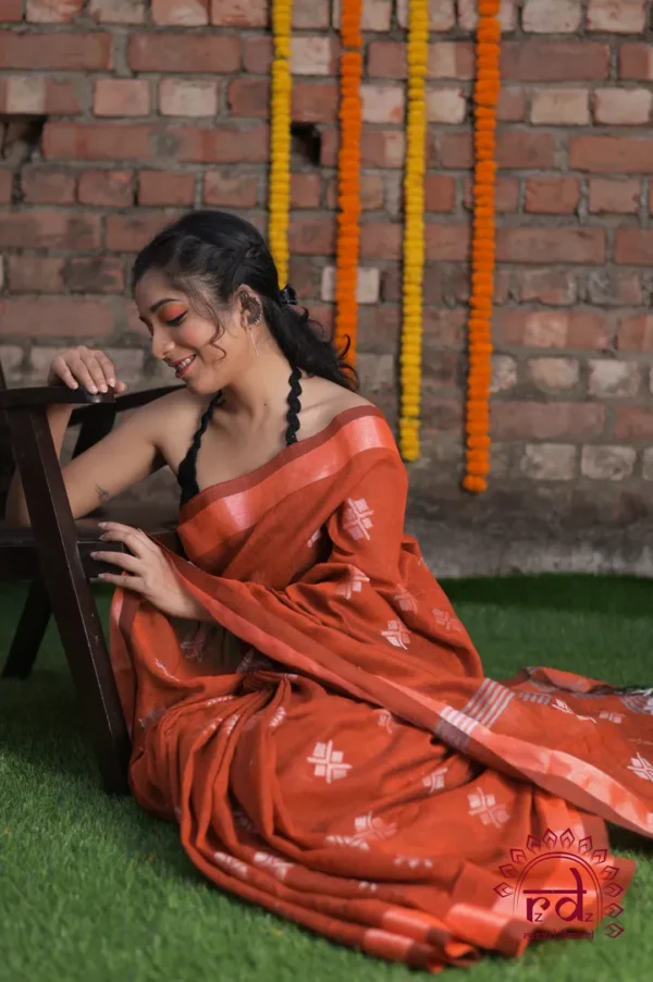 Pure Linen Khadi Resham border Saree