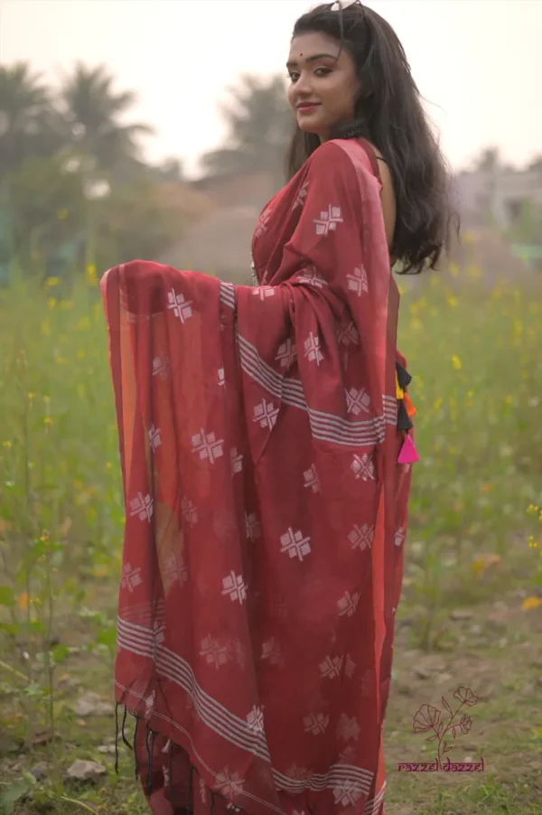 Pure Linen Khadi Resham border Saree