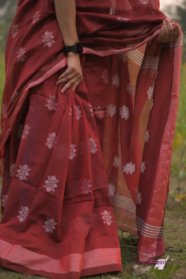 Pure Linen Khadi Resham border Saree