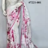 White on Hot Pink Floral Digital Print Linen saree