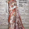 Off white on Multicolour Digital Print Linen saree