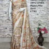 Beige on Kalamkari Print Linen saree