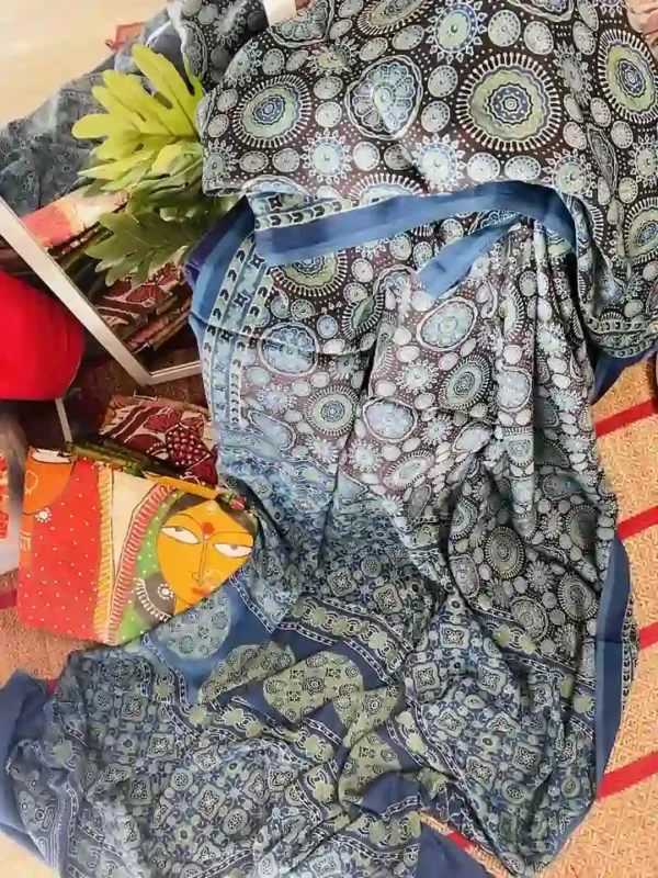Blue Ajrakh Modal Silk saree