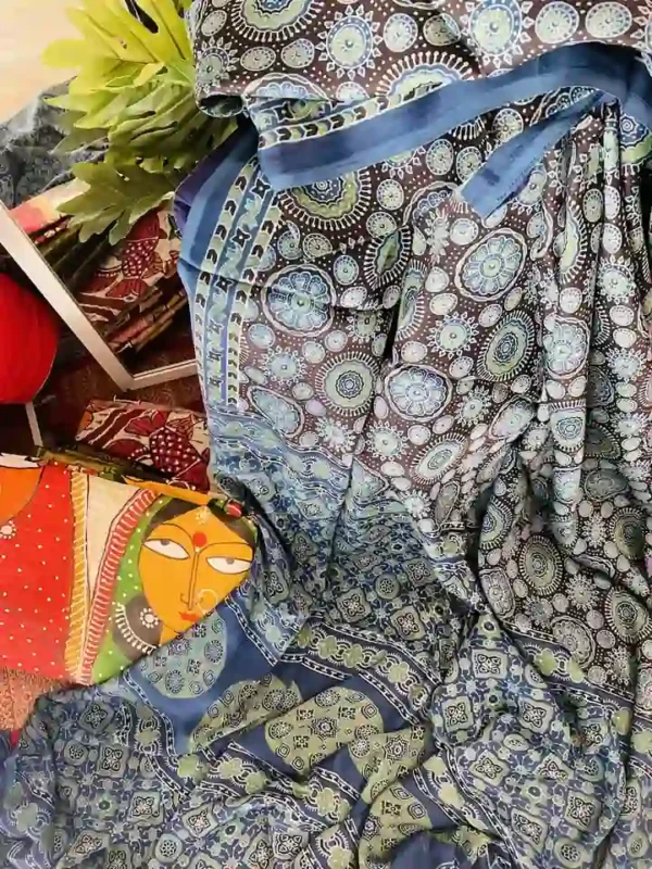 Blue Ajrakh Modal Silk saree