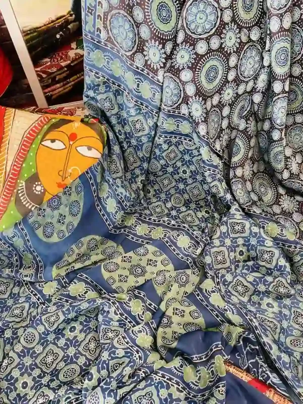 Blue Ajrakh Modal Silk saree