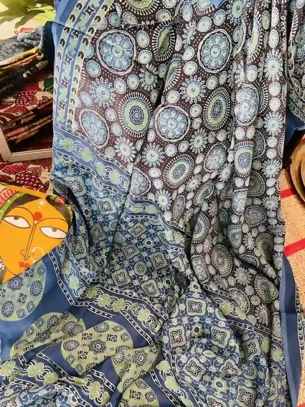 Blue Ajrakh Modal Silk saree