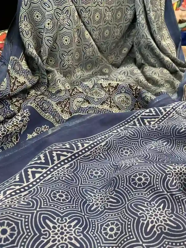 Navy Blue Ajrakh Modal Silk saree