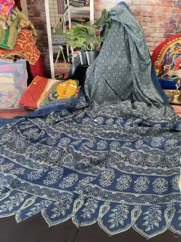 Navy Blue Ajrakh Modal Silk saree