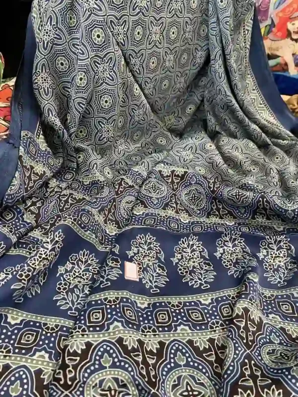 Navy Blue Ajrakh Modal Silk saree