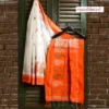 White on Orange Border with Kalka Embroidery Cotton saree
