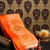 White on Orange Border with Kalka Embroidery Cotton saree