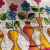 White Batik print on multicolor floral work Khadi saree